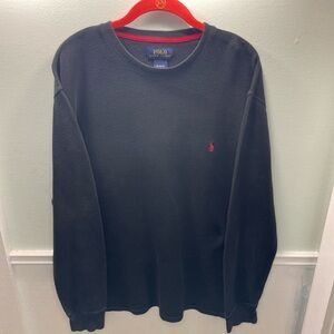 Polo Ralph Lauren Black Long Sleeve Crew black waffle-knit thermal with Red Pony